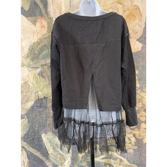 New Anthropologie Tulle Sweatshirt Black Oversized Size Small - Picture 11 of 14